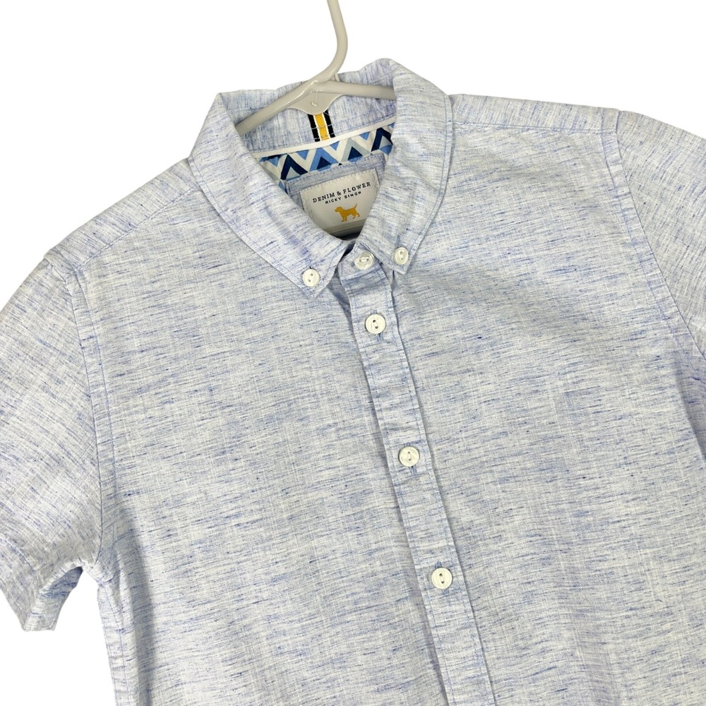 Denim Flower Ricky Singh Short Sleeve Button Down Shirt Slub Texture Blue 5/6